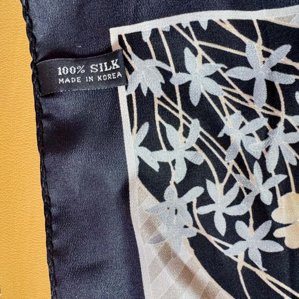 Oriental Style Handkerchief With Floral Pattern. 100% Silk, Gently Used - Picture 3 of 4